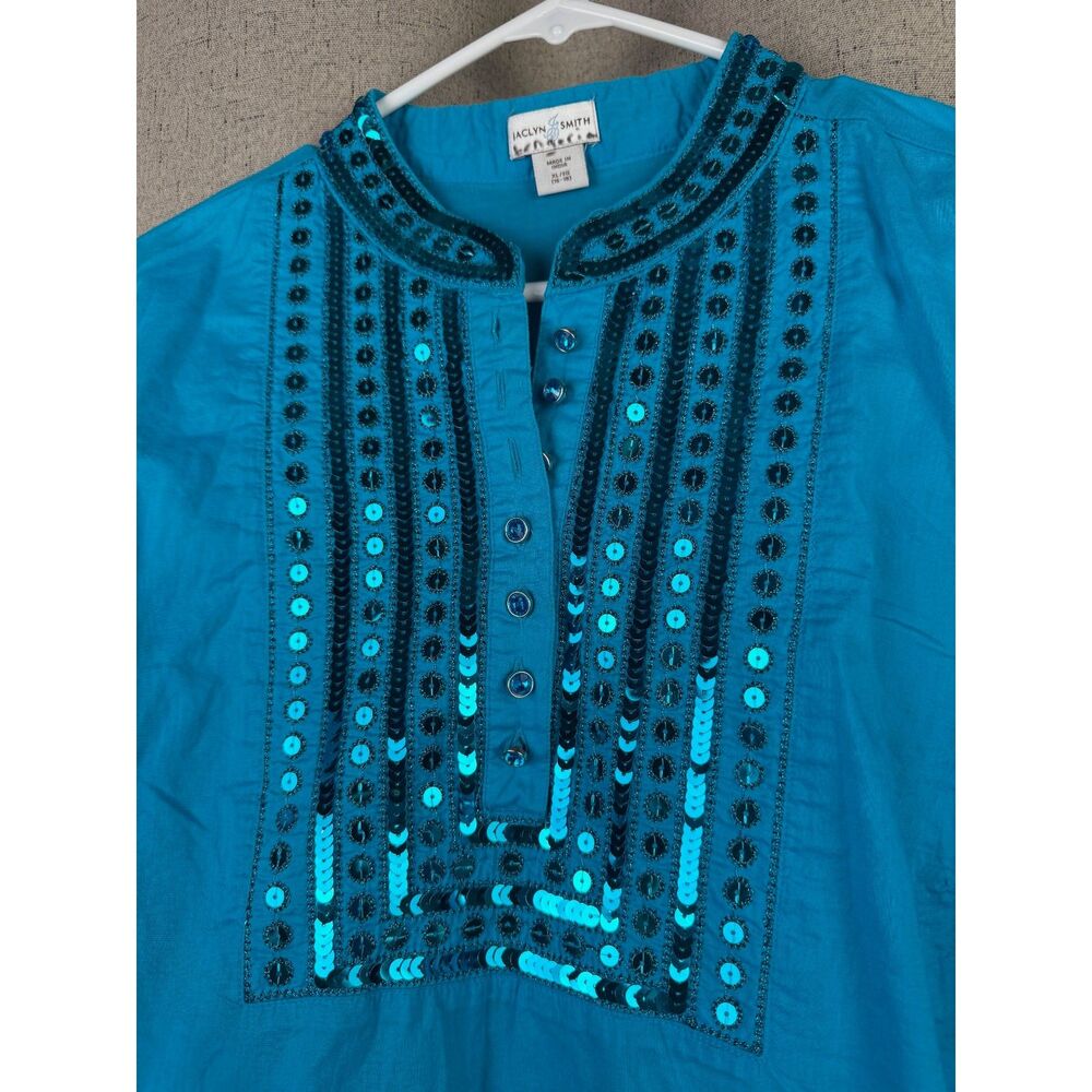 Jaclyn Smith Womens Sequin Embellished Tunic Top Size XL Turquoise - Picture 3 of 7